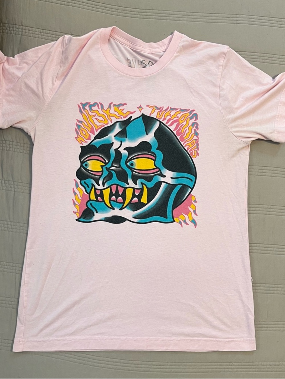 Noveske Light Pink Graphic Tee with Neon Skull Print